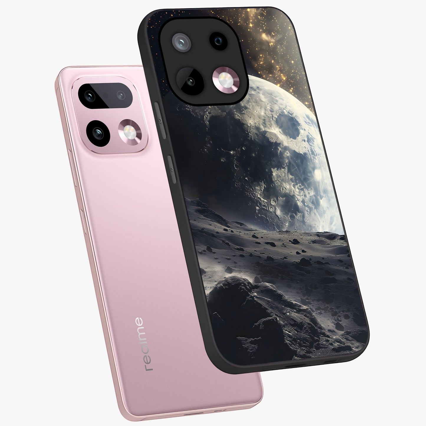Lunar Horizon Glow Glass Case displayed in angled mockup highlighting celestial moon design with dreamy night aesthetic.