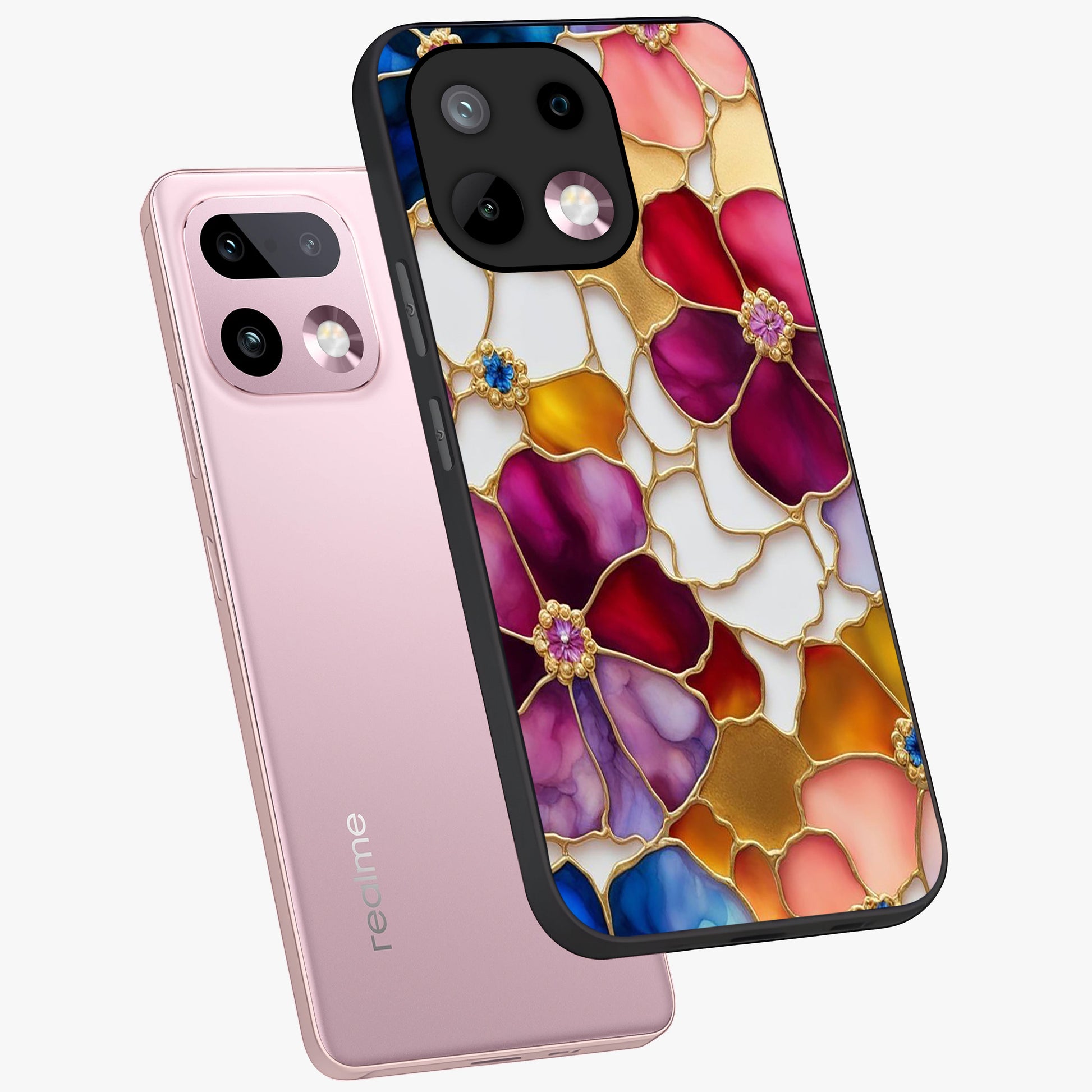 Marble Flower Pattern Glass Case displayed in angled mockup highlighting elegant marble floral design with modern aesthetic.