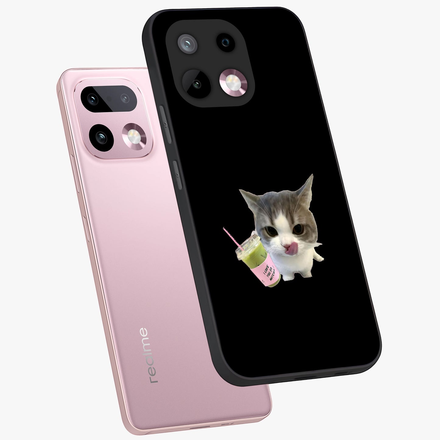 Matcha Cat Style Glass Case displayed in angled mockup highlighting playful feline design with pastel matcha aesthetic.