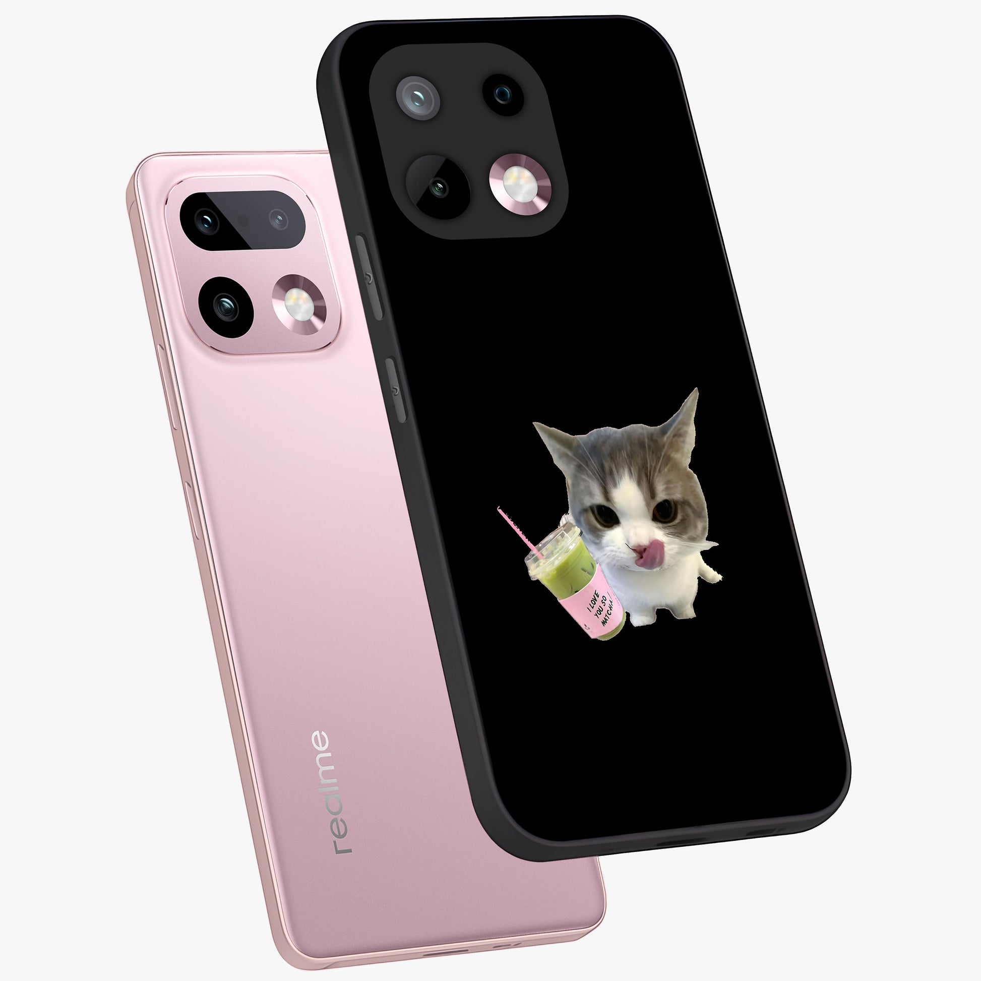 Matcha Cat Style Glass Case displayed in angled mockup highlighting playful feline design with pastel matcha aesthetic.