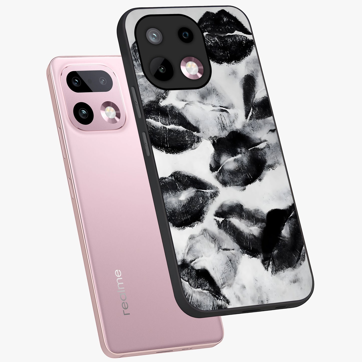 Midnight Kiss Marks Glass Case displayed in angled mockup highlighting playful romantic design with bold midnight aesthetic.