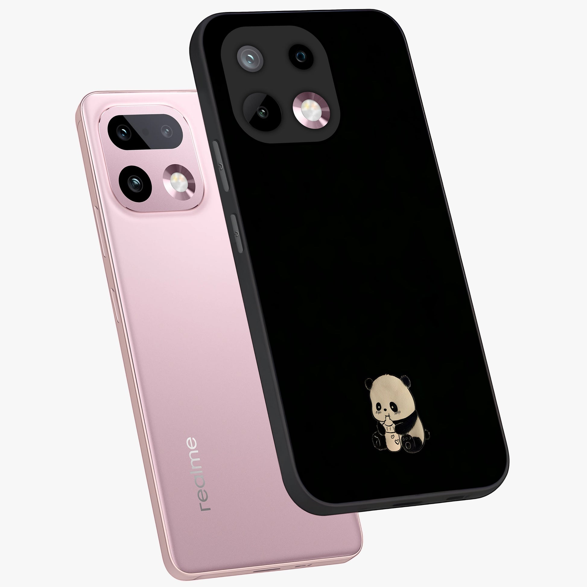 Midnight Panda Love Glass Case displayed in angled mockup highlighting adorable panda illustration with midnight aesthetic.
