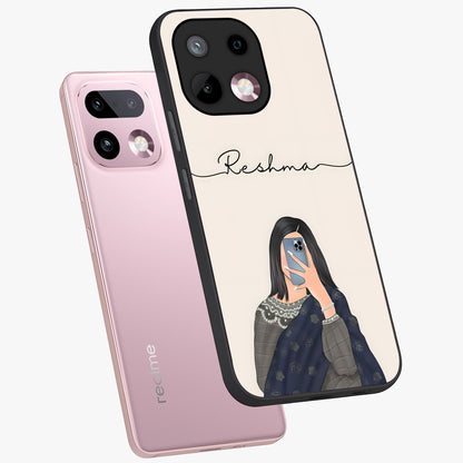 Mirror Mood Muse With Custom Name Glass Case displayed in angled mockup highlighting aesthetic mirror inspired design with custom name feature.