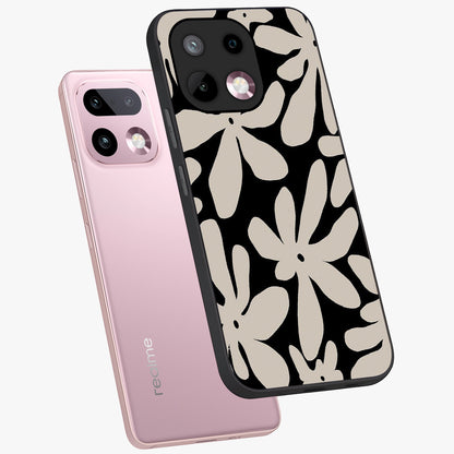 Monochrome Petal Dance Glass Case displayed in angled mockup highlighting elegant petal design with black and white aesthetic.