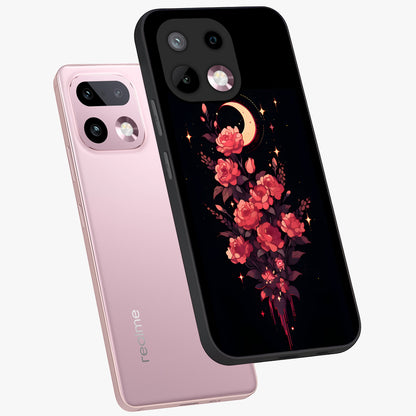 Moonlit Floral Elegance Glass Case displayed in angled mockup highlighting graceful flower design with soft moonlight aesthetic.