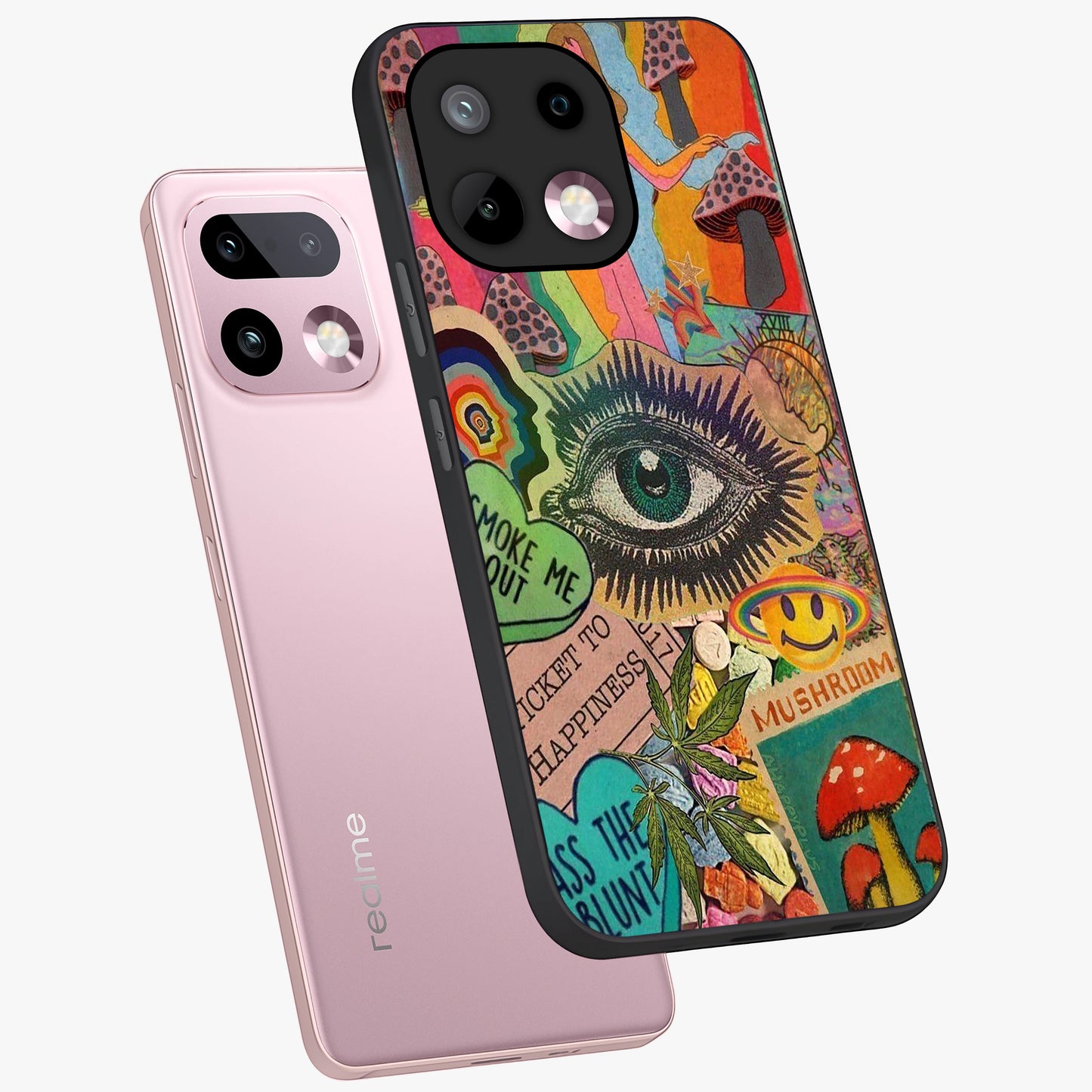 Mystic Eye Wonderland Glass Case displayed in angled mockup highlighting magical eye illustration with dreamy aesthetic.