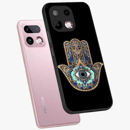 Mystic Hamsa Eye Glass Case displayed in angled mockup highlighting spiritual hamsa symbol with mystical aesthetic style.