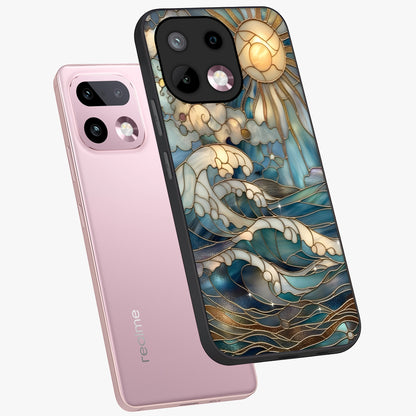Oceanic Stained Printed Glass Case displayed in angled mockup highlighting colorful aquatic design with artistic aesthetic style.