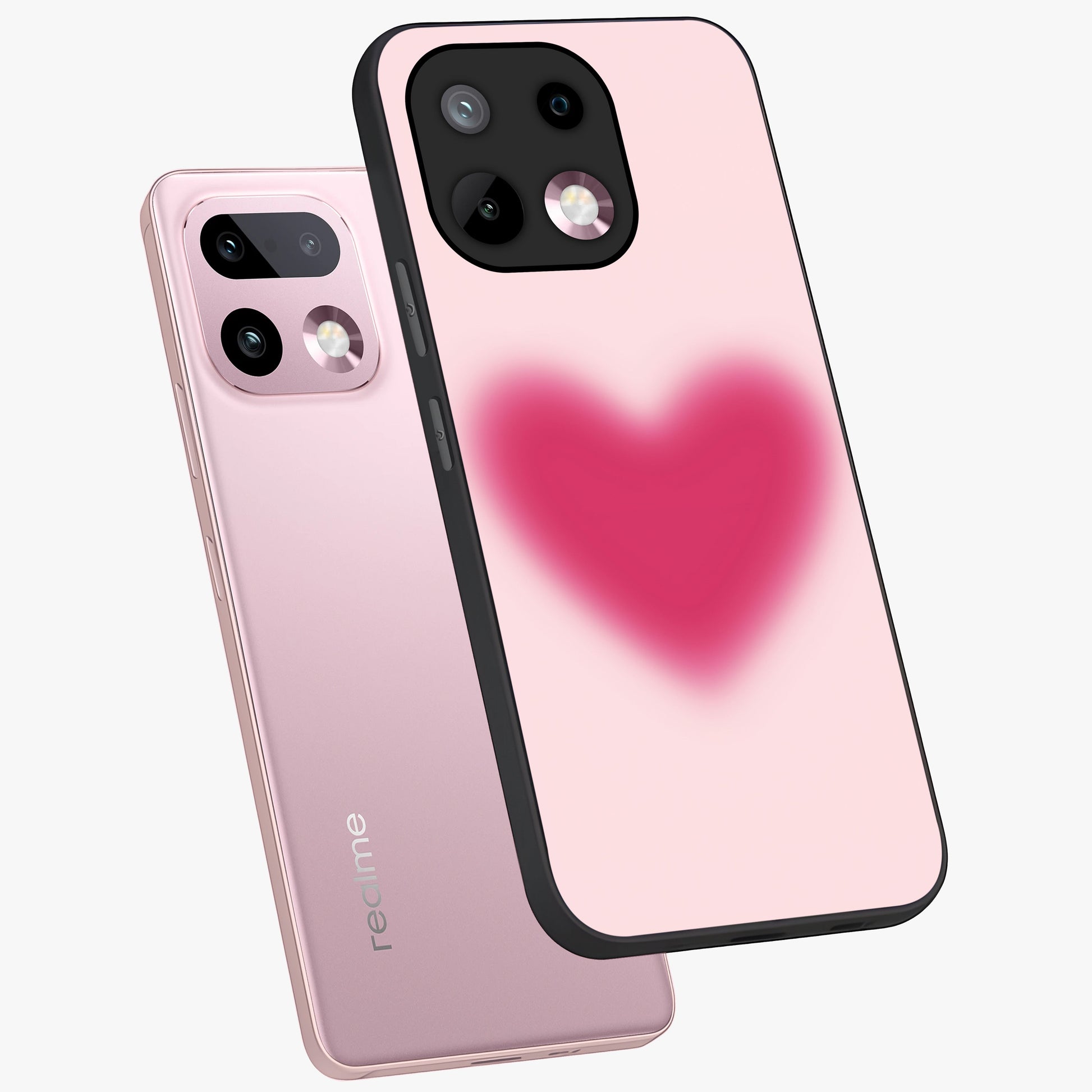 Pink Aura Heart Glass Case displayed in angled mockup highlighting vibrant pink heart design with dreamy aura aesthetic.