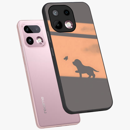 Puppy Shadow Art Glass Case displayed in angled mockup highlighting playful dog illustration with artistic shadow aesthetic.