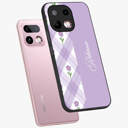 Purple Diamond Floral Glass Case displayed in angled mockup highlighting elegant purple flower design with decorative pattern.