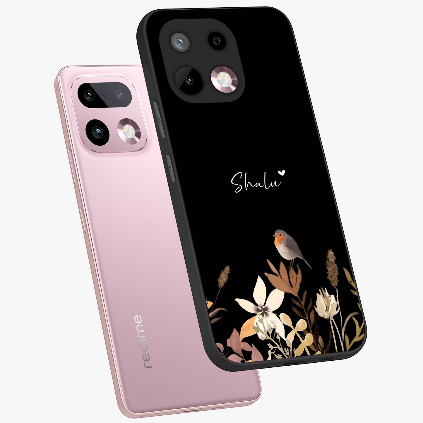 Quiet Garden Tune Custom Name Glass Case displayed in angled mockup highlighting delicate floral garden design with custom name feature.