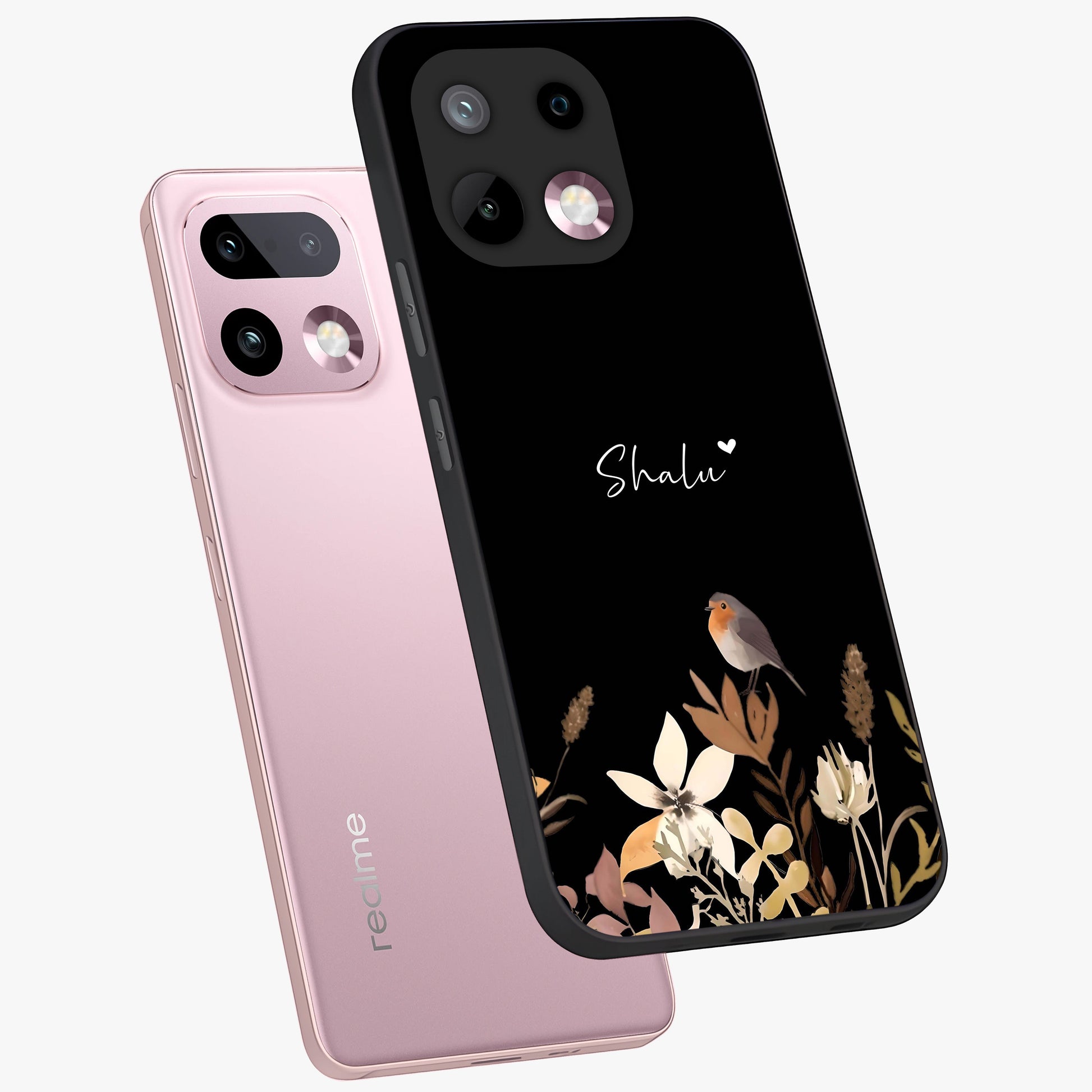 Quiet Garden Tune Custom Name Glass Case displayed in angled mockup highlighting delicate floral garden design with custom name feature.