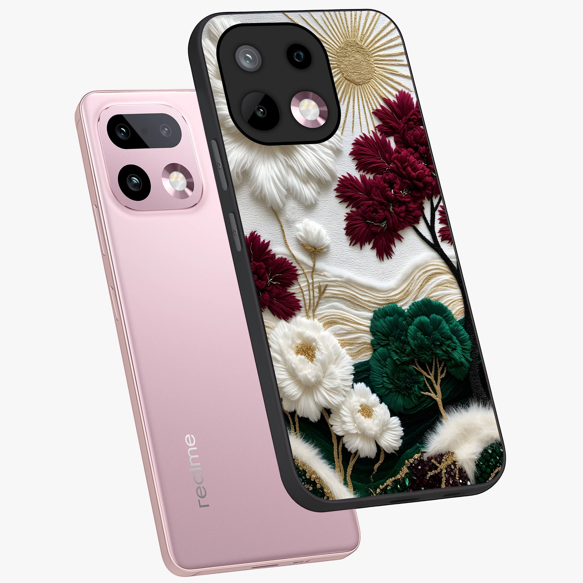 Radiant Bloom Elegance Glass Case displayed in angled mockup highlighting graceful floral design with radiant aesthetic style.