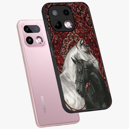 Regal Stallion Tapestry Glass Case displayed in angled mockup highlighting royal stallion design with decorative heritage aesthetic.