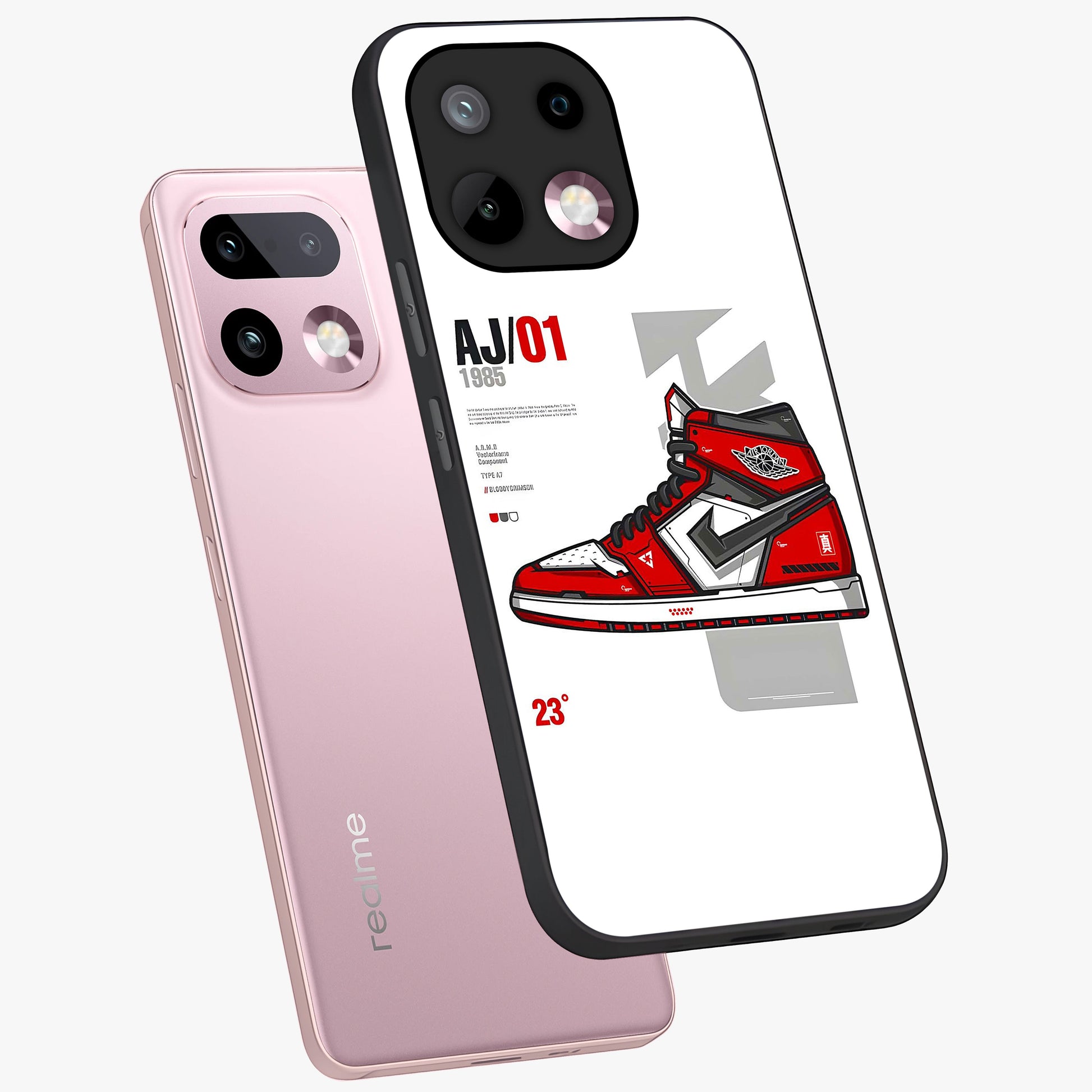 Retro Sneaker Blueprint Glass Case displayed in angled mockup highlighting detailed shoe design with sporty retro aesthetic.