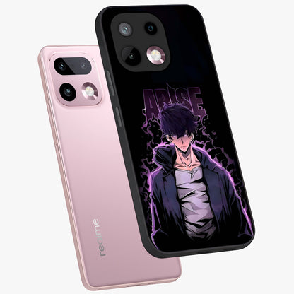 Shadow Monarch Awakening Glass Case displayed in angled mockup highlighting dramatic shadow warrior design with fantasy aesthetic.