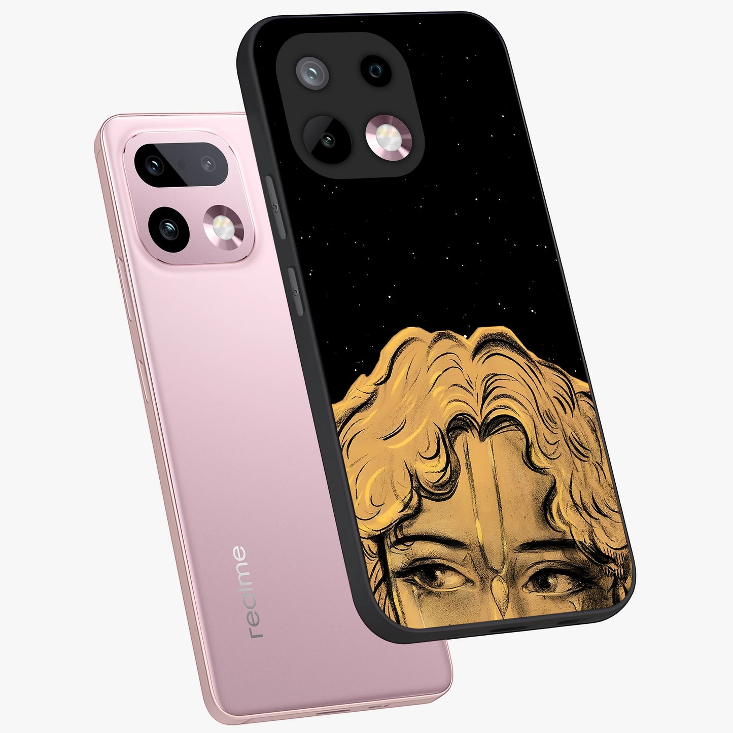 Shri Krishna Art Glass Case displayed in angled mockup highlighting spiritual Krishna illustration with divine aesthetic.