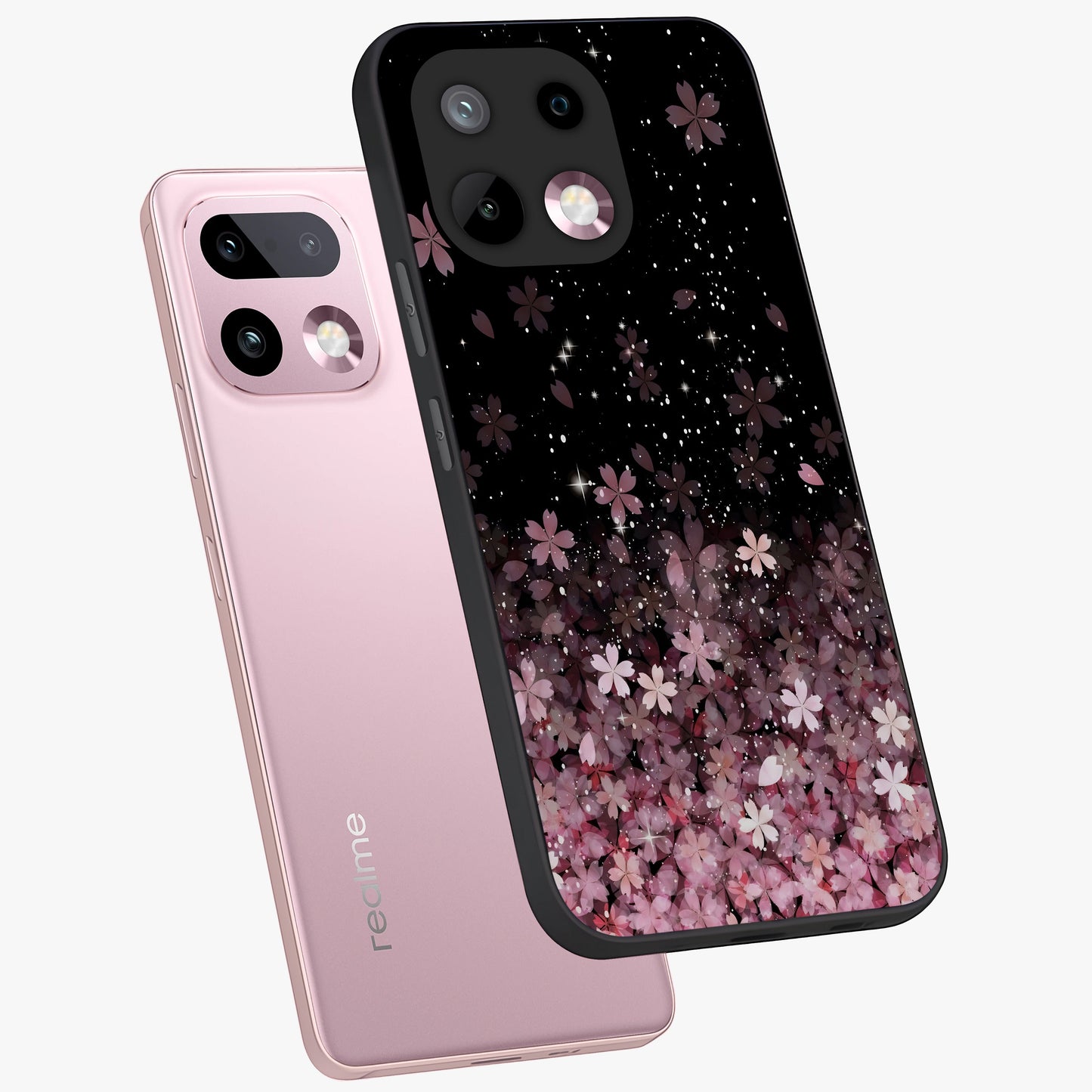 Small Starry Flowers Glass Case displayed in angled mockup highlighting tiny flower pattern with celestial aesthetic style.