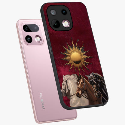 Solar Riders Glass Case displayed in angled mockup highlighting powerful rider illustration with radiant solar aesthetic.