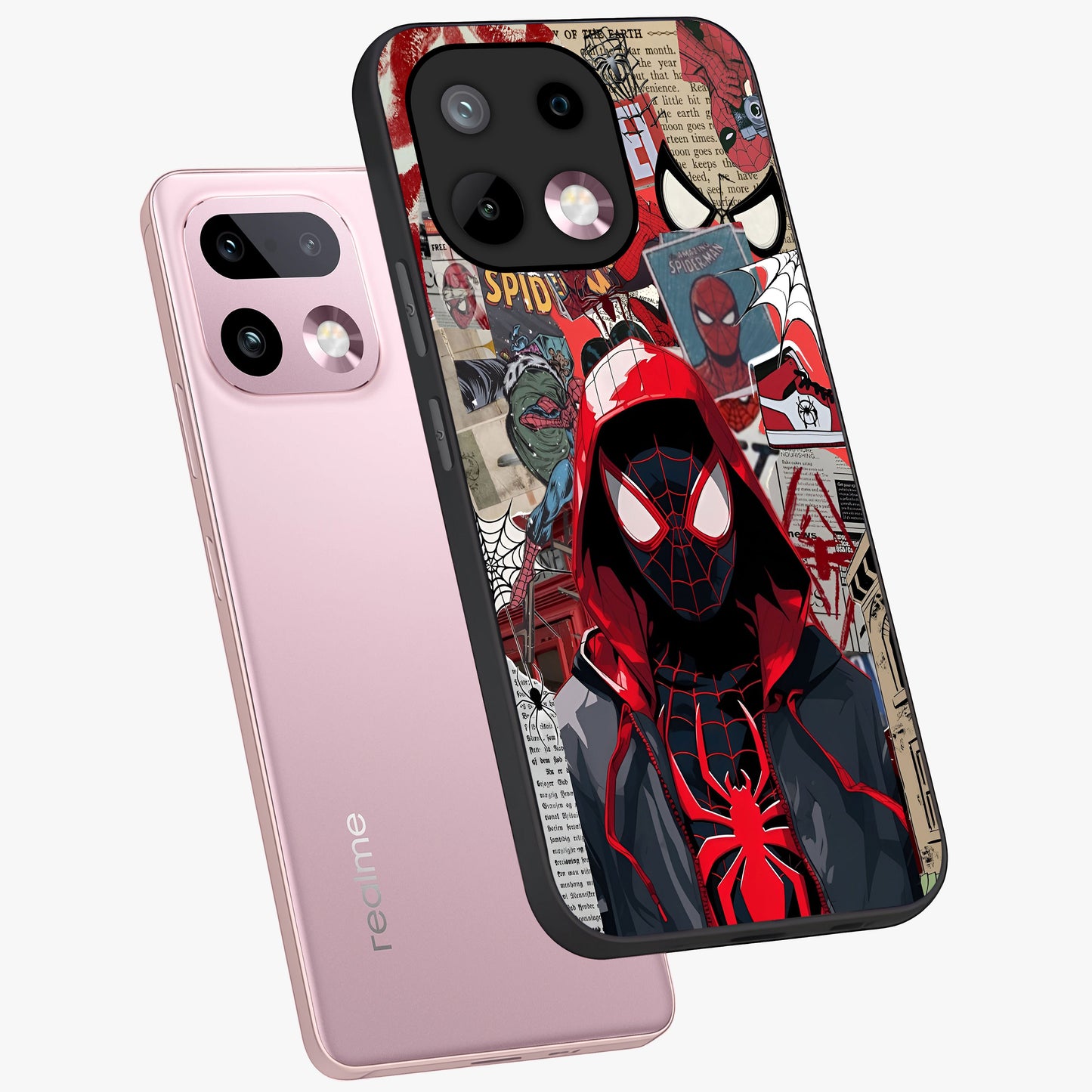 Spider Collage Street Glass Case displayed in angled mockup highlighting dynamic street style collage design with comic aesthetic.