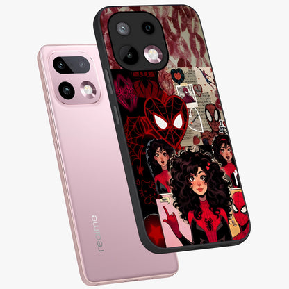 Spider Love Story Glass Case displayed in angled mockup highlighting expressive comic inspired design with playful aesthetic.