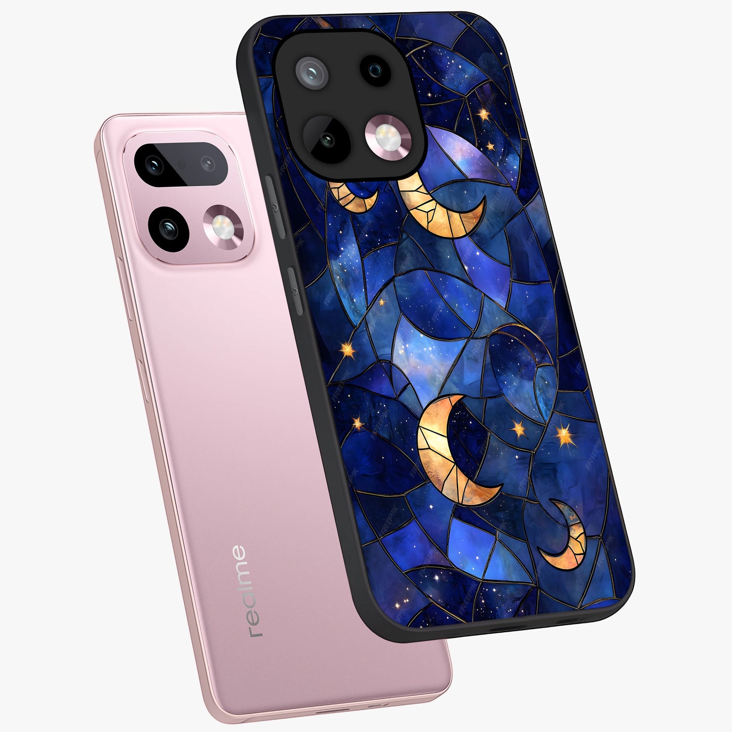 Starlit Sky Tapestry Glass Case displayed in angled mockup highlighting celestial night pattern with artistic aesthetic style.