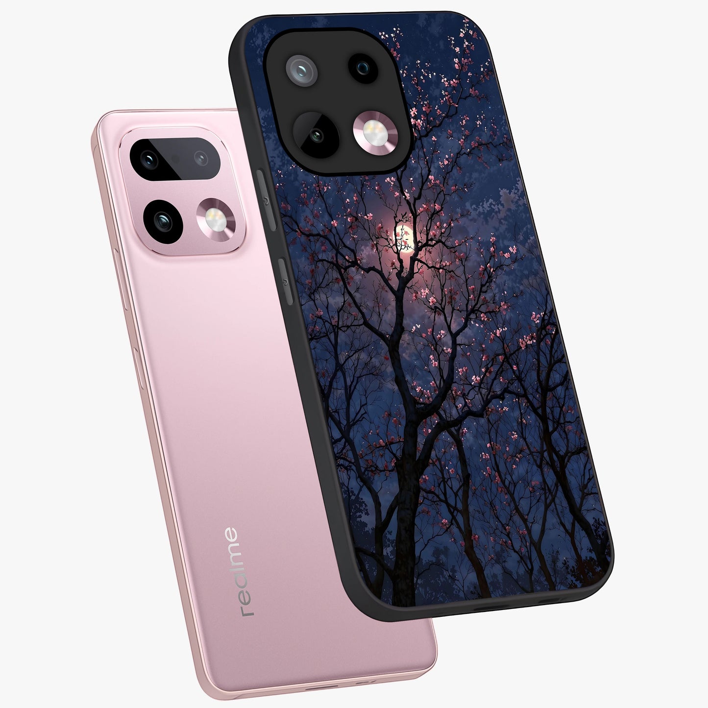 Twilight Sakura Serenade Glass Case displayed in angled mockup highlighting delicate sakura flower design with dreamy aesthetic.