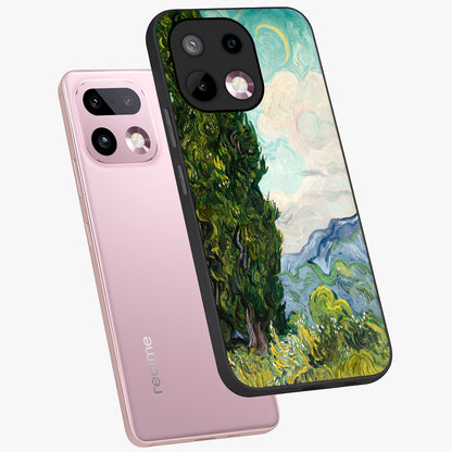 Van Gogh Vintage Art Glass Case displayed in angled mockup highlighting textured brushstroke design with classic aesthetic.