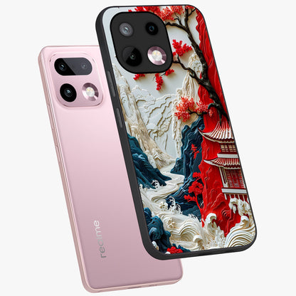 Whispers Of Sakura Waves Glass Case displayed in angled mockup highlighting flowing sakura design with soft floral aesthetic.
