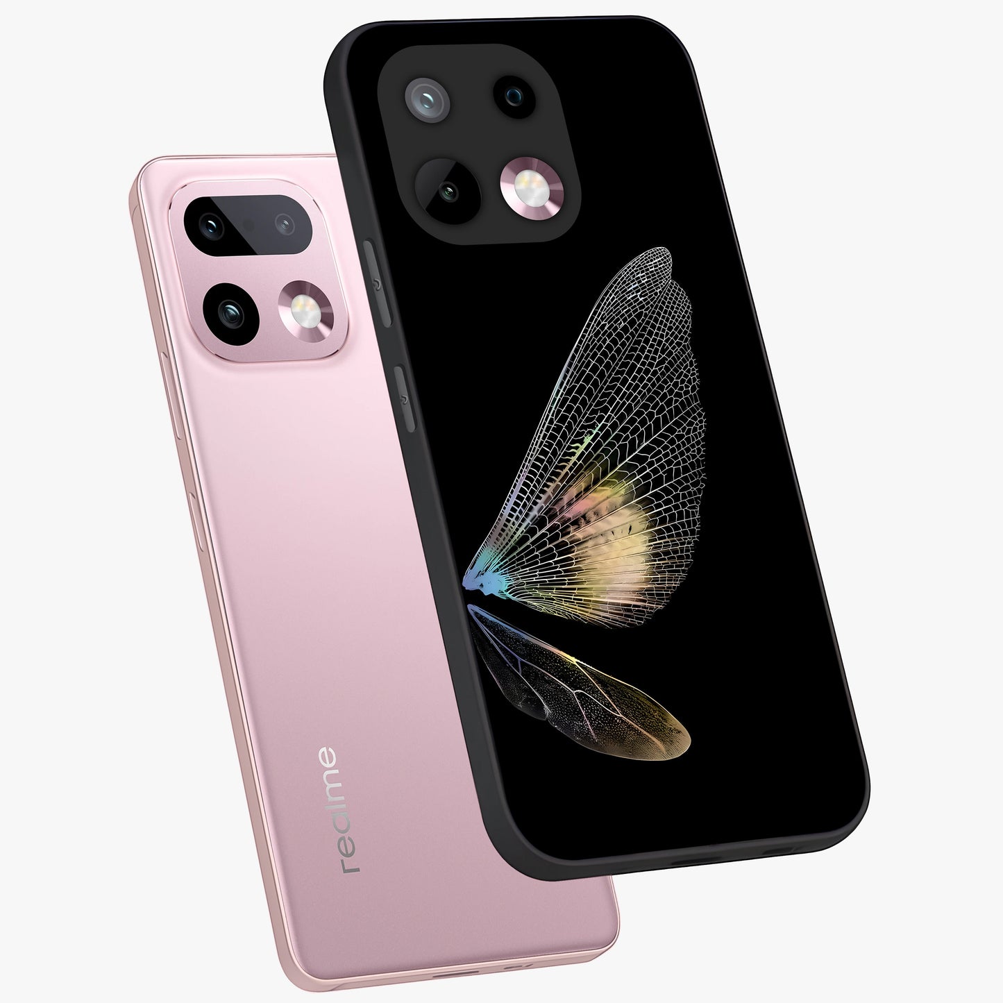 Whispers Of Wings Glass Case displayed in angled mockup highlighting soft feather design with celestial aesthetic style.