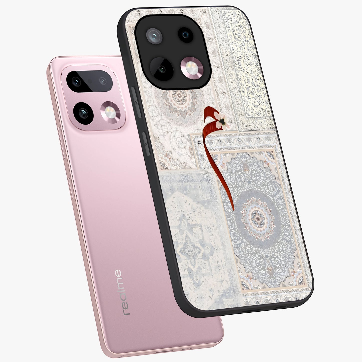 White Aesthetic Bow Glass Case displayed in angled mockup highlighting clean bow design with soft aesthetic style.