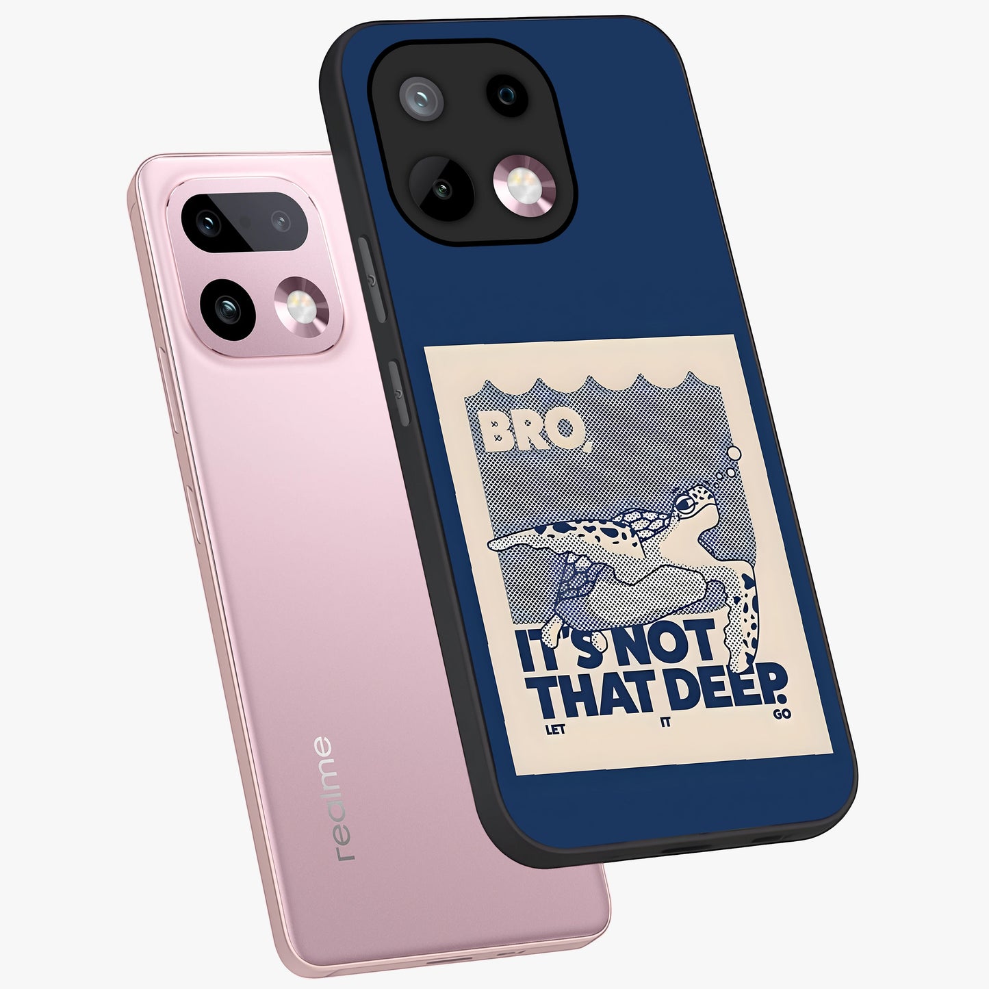 Worry Less Swim Glass Case displayed in angled mockup highlighting fun typography design with relaxed aesthetic style.