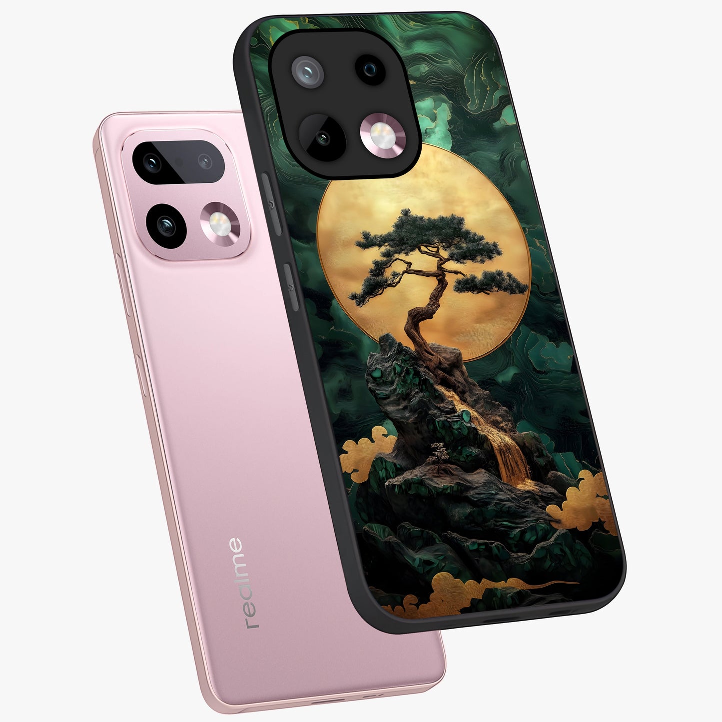 Zen Moon Rise Glass Case displayed in angled mockup highlighting peaceful lunar design with zen aesthetic style.