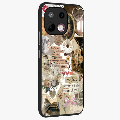 Aesthetic Brown Vintage Collage Glass Case upright view showcasing nostalgic retro artwork with stylish vintage theme.