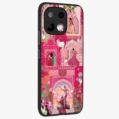 Blossoms of Rajasthan Glass Case upright view showcasing colorful floral design inspired by traditional Indian art.