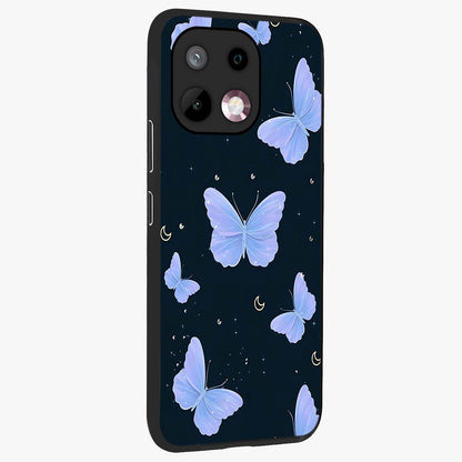 Butterfly With Stars Pattern Glass Case upright view showcasing celestial butterfly artwork with sparkling star elements.