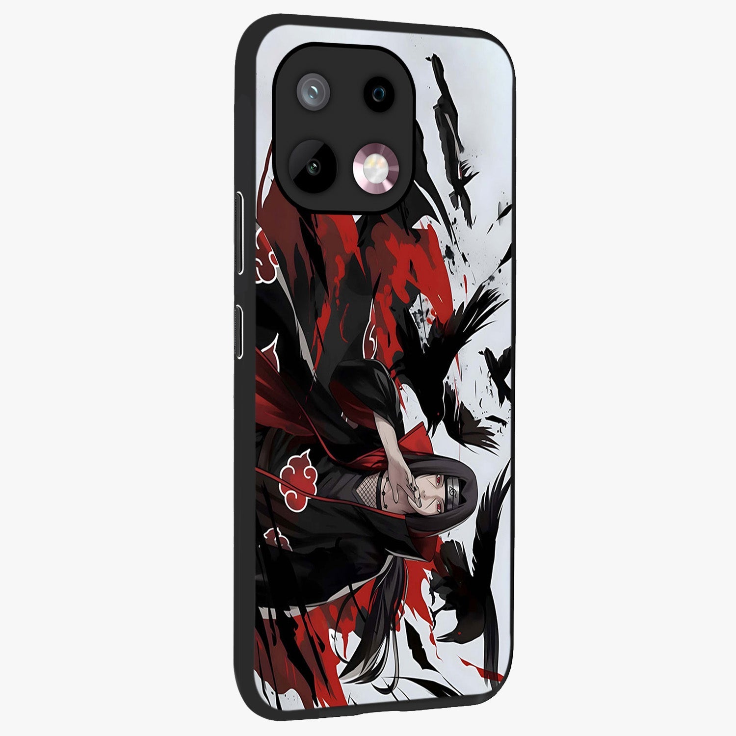 Crimson Crow Illusion Glass Case upright view showcasing striking crow illusion artwork with intense crimson theme.