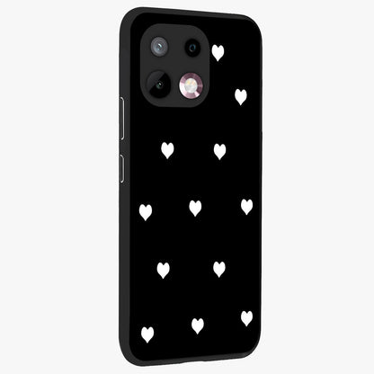 Cute And Simple White Hearts Glass Case upright view showcasing simple white hearts artwork with soft minimal theme.