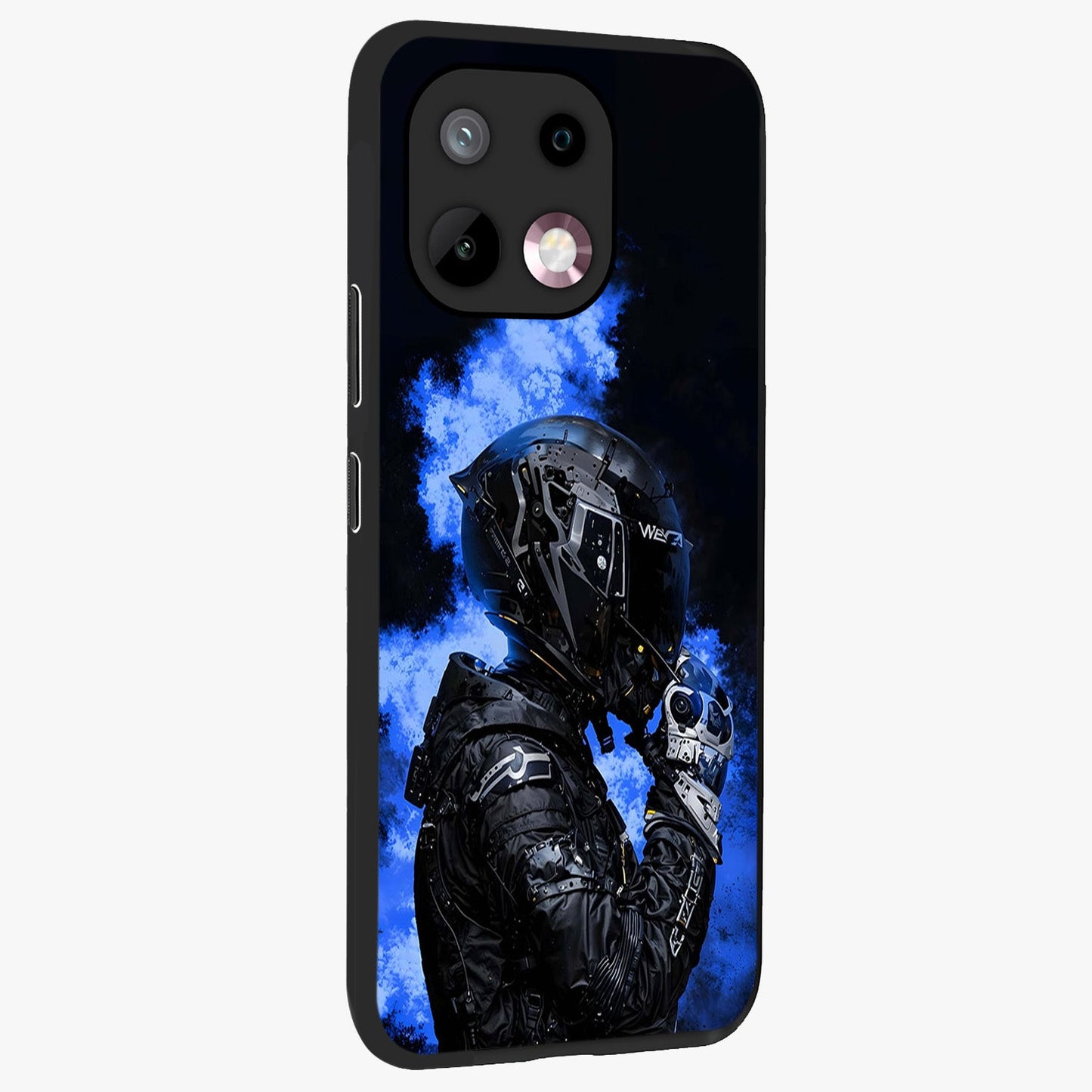 Cyber Sentinel Protocol Glass Case upright view showcasing advanced cyber sentinel artwork with futuristic tech theme.