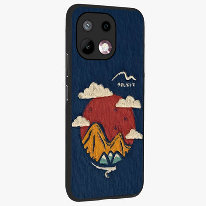 Dream Beyond Mountains Glass Case upright view showcasing beautiful mountain scenery with inspirational nature theme.