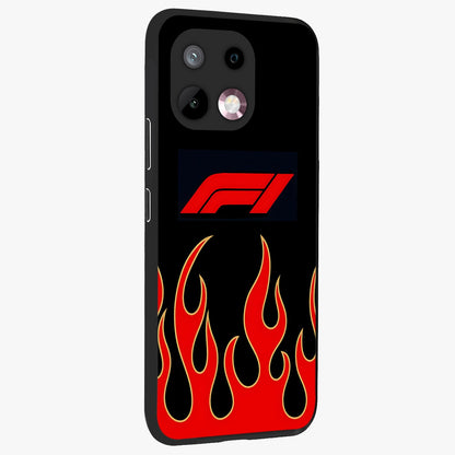 Fire F11 Glass Case upright view showcasing dynamic flame artwork with intense visual theme.