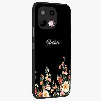 Floral Design With a Custom Personalized Name Glass Case upright view showcasing delicate floral artwork with personalized aesthetic style.