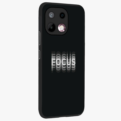 Focus Mode On Glass Case upright view showcasing strong typography statement with sleek motivational theme.