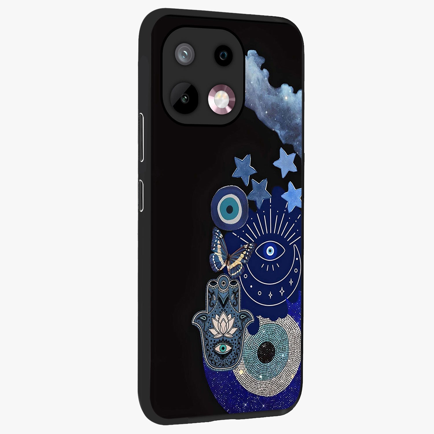 Galactic Charm Cluster Glass Case upright view showcasing glowing cosmic charm artwork with magical celestial style.
