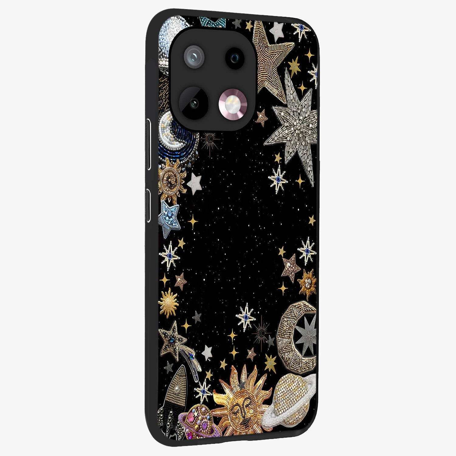 Galactic Jewel Stars Glass Case upright view showcasing glittering star jewel artwork with vibrant galaxy theme.