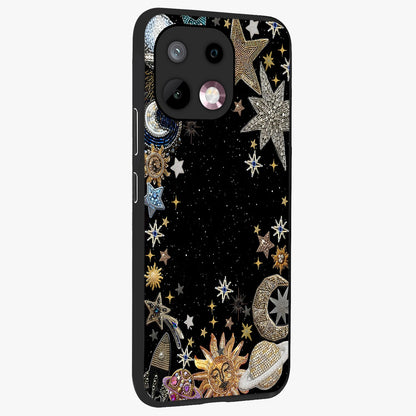 Galactic Jewel Stars Glass Case upright view showcasing glittering star jewel artwork with vibrant galaxy theme.