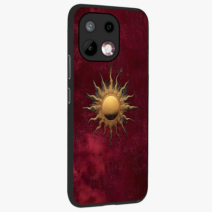 Golden Sun Minimalism Glass Case upright view showcasing simple golden sun artwork with elegant minimalist style.