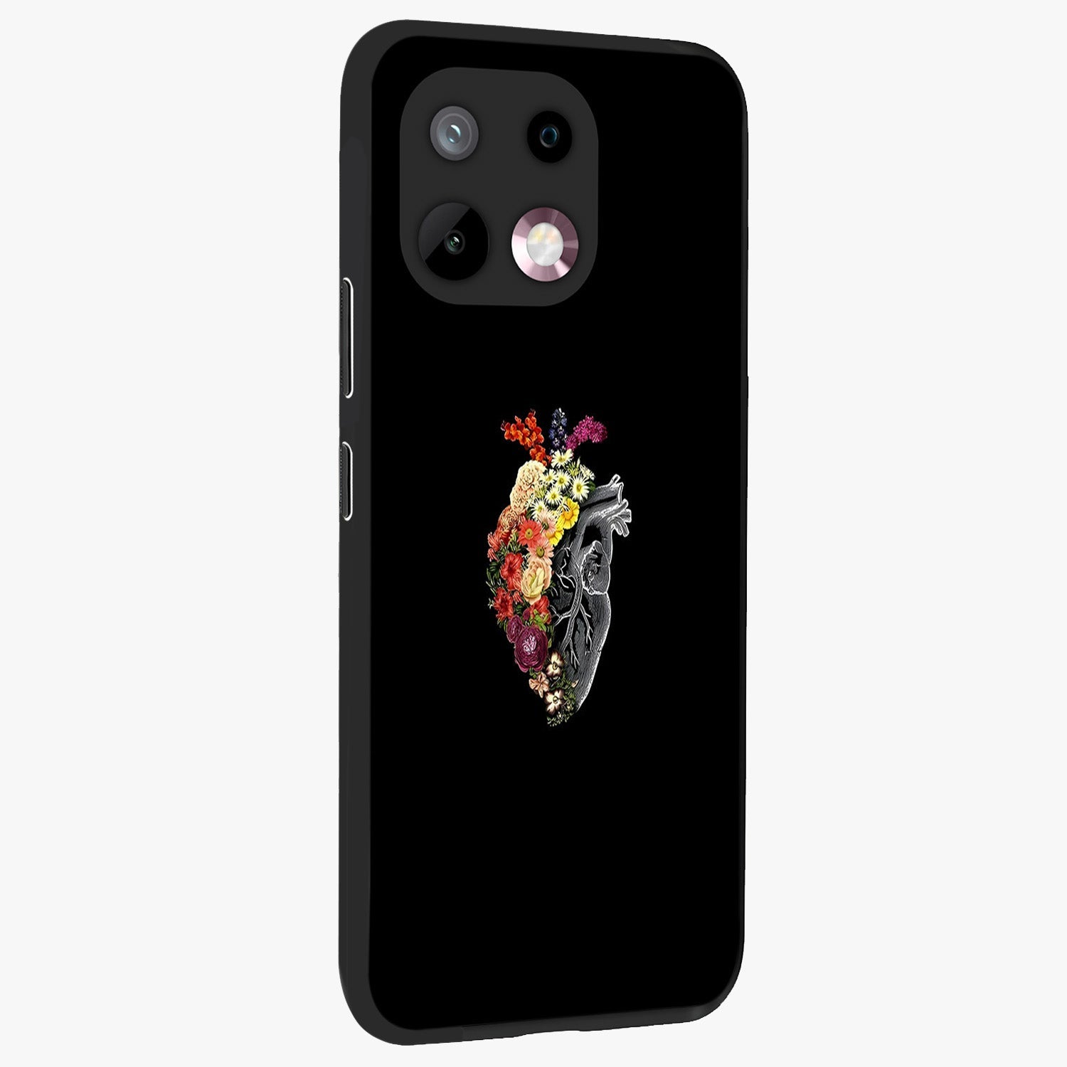 Heart With Flowers Glass Case upright view showcasing decorative heart and floral artwork with sweet romantic theme.
