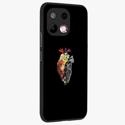 Heart With Flowers Glass Case upright view showcasing decorative heart and floral artwork with sweet romantic theme.